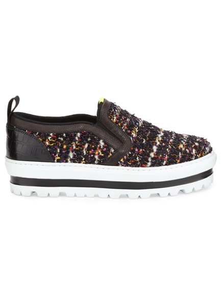 Msgm Black Tweed Slip-On Sneakers With Multicolor Accents